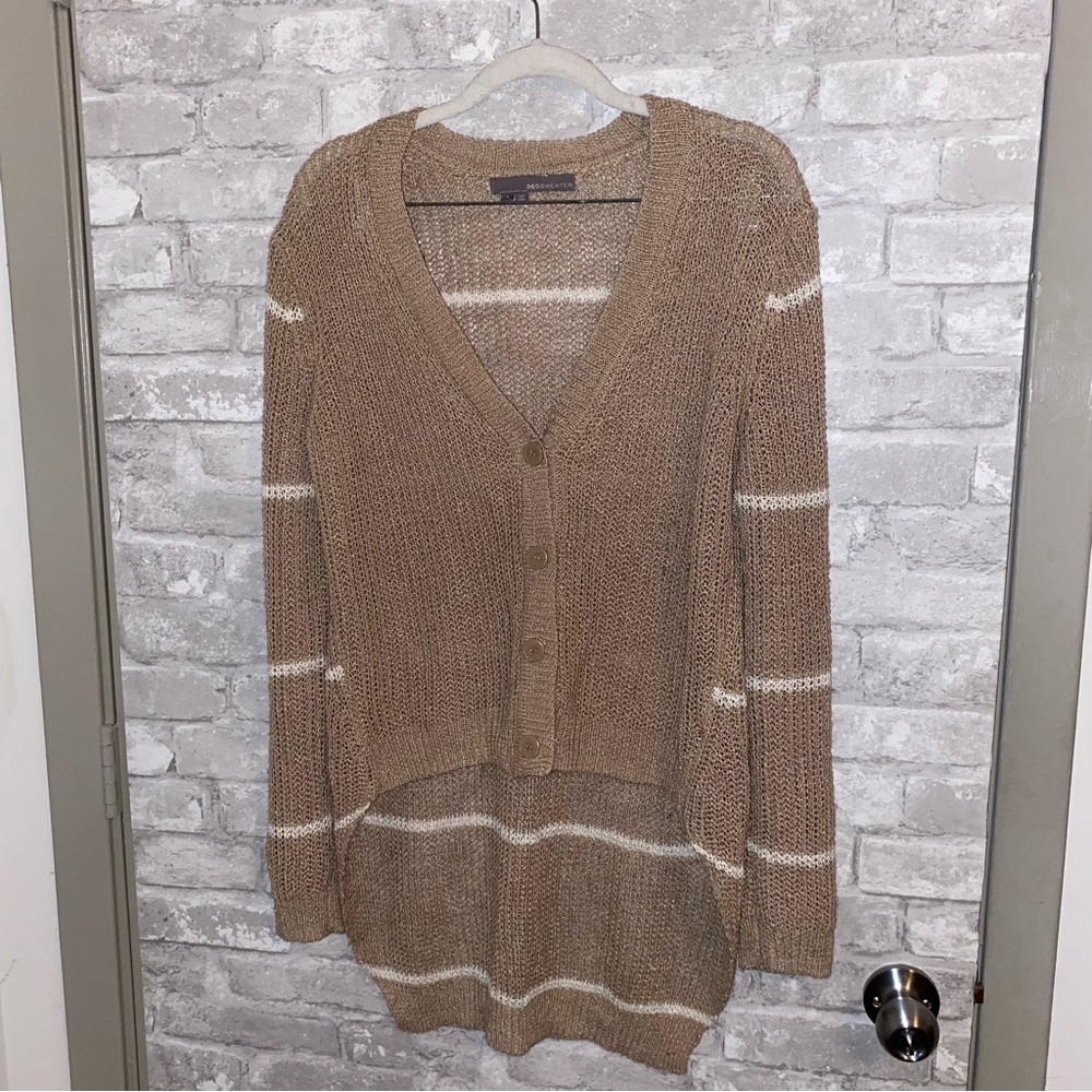 360 sweater linen striped cardigan sweater sz S #F2